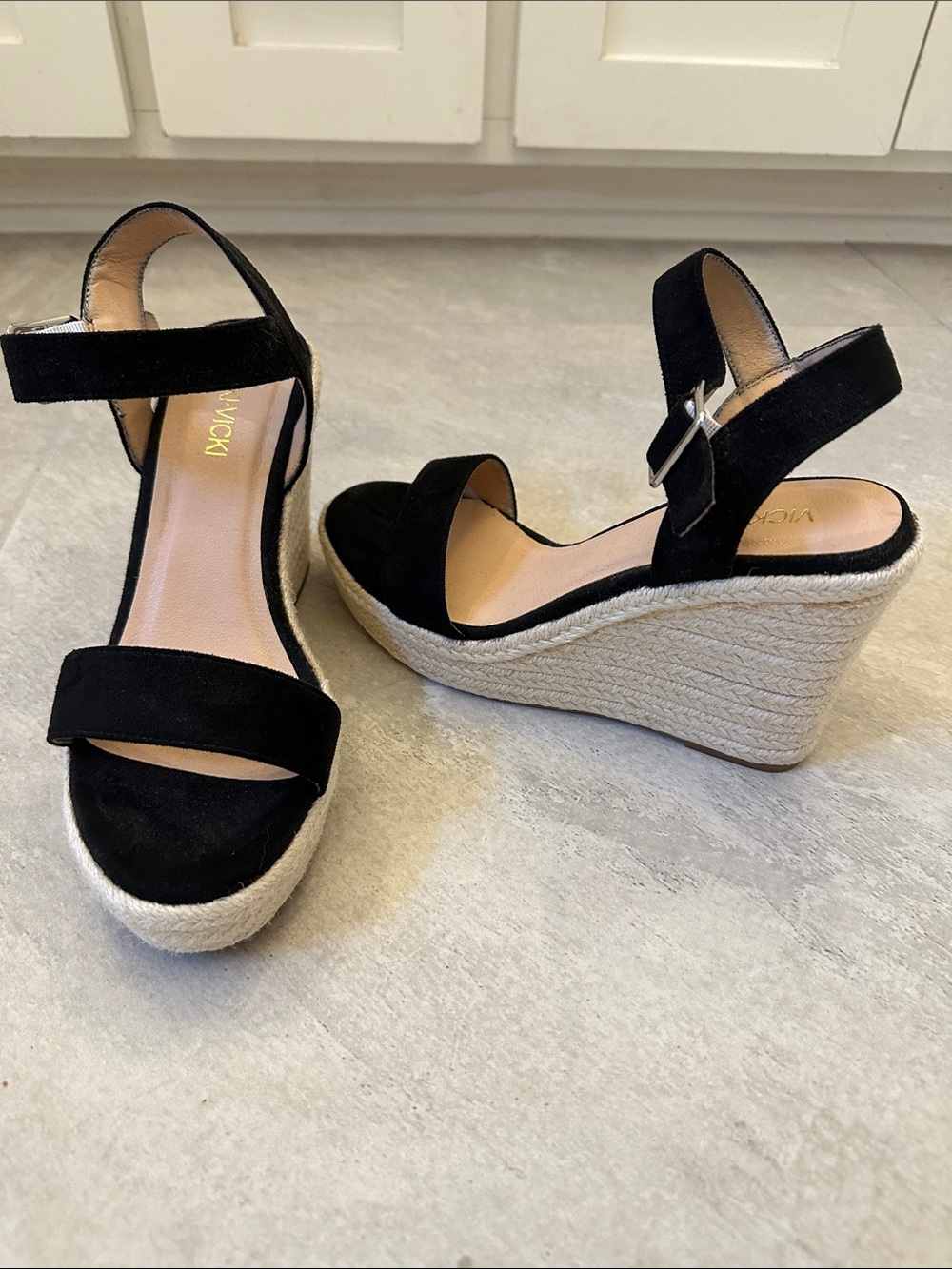 Vicki-Vicki Black Suede Platform Wedge Sandals - NEW